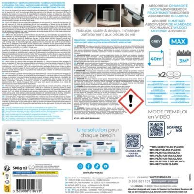 Absorbeur d'humidité maxi format 40 m² gris + 2 tablettes 500 g Starwax