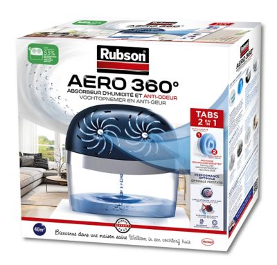 Rubson AERO 360° Absorbeur d'humidité pour pièces de 20 m², inclus 1  recharge neutre de 450 g & Rubson AERO 360º Salle de bain déshumidificateur  portable sans fil pour salle de bain