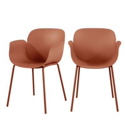 Acapulco - Lot de 4 fauteuils de table intérieur et extérieur en plastique et métal - Terracotta