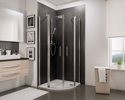 Accès d'angle arrondi avec porte de douche battantes, 80 x 80 cm, Schulte, NewStyle, verre transparent anticalcaire