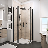 Accès d'angle arrondi avec porte de douche battantes, 90 x 90 cm, Schulte, NewStyle, verre transparent anticalcaire, profilés noirs