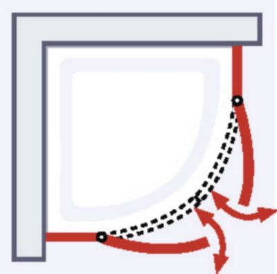 Accès d'angle arrondi avec porte de douche battantes, 90 x 90 cm, Schulte, NewStyle, verre transparent anticalcaire, profilés noirs