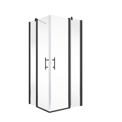 Accès d'angle droit avec porte de douche battantes, 80 x 80 cm, Schulte, NewStyle, verre transparent anticalcaire, profilés noirs