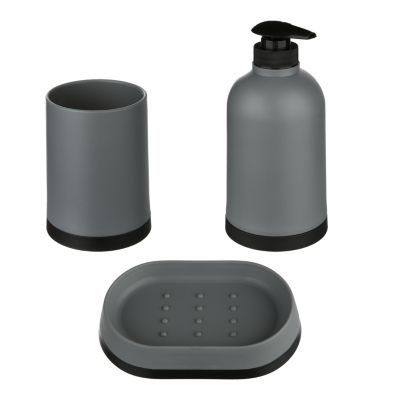 Accessoire salle de bains avec plateau + gobelet + distributeur de savon, gris, 5Five vendu par 3 pièces