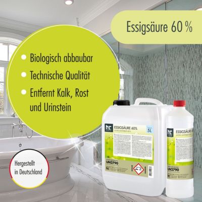 Acide Acétique 60 %, 1 x 10 L : Nettoyant Concentré,  Et Économique Pour Un Usage Ménager Polyvalent