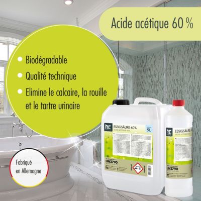 Acide Acétique 60 %, 1 x 10 L : Nettoyant Concentré,  Et Économique Pour Un Usage Ménager Polyvalent