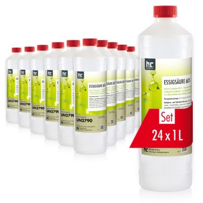 Acide Acétique 60 %, 24 x 1 L : Nettoyant Concentré,  Et Économique Pour Un Usage Ménager Polyvalent