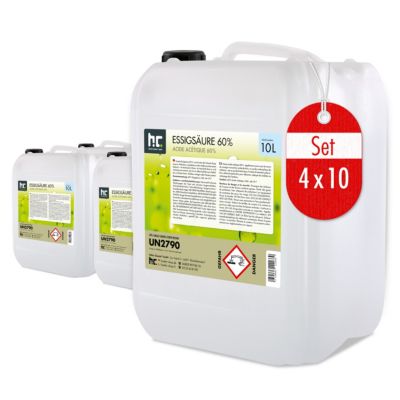 Acide Acétique 60 %, 4 x 10 L : Nettoyant Concentré,  Et Économique Pour Un Usage Ménager Polyvalent
