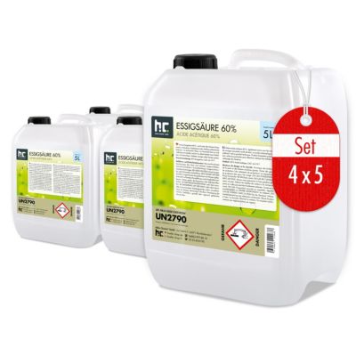 Acide Acétique 60 %, 4 x 5 L : Nettoyant Concentré,  Et Économique Pour Un Usage Ménager Polyvalent