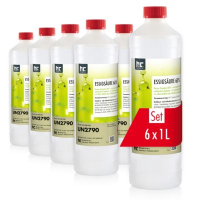 Acide Acétique 60 %, 6 x 1 L : Nettoyant Concentré,  Et Économique Pour Un Usage Ménager Polyvalent