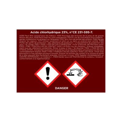 Acide chlorhydrique pour métal, carrelage, canalisations Onyx 5L
