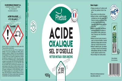 Acide Oxalique sel d'oseille pour métaux et bois anciens Phebus 400g
