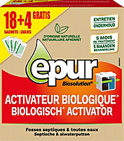 Activateur biologique entretien 5 mois fosse septique 18 sachets + 4 gratuits Epur