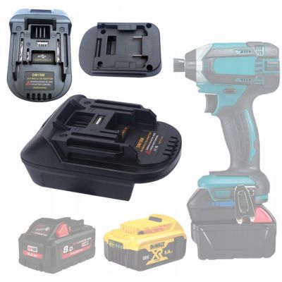 Adaptateur Batterie DM18M - Conversion Dewalt/Milwaukee vers Makita 18V, USB 5V 2.1A, Lithium-Ion Compatible