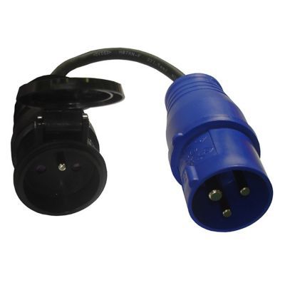 Electraline Adaptateur Caravane Bleu + Prolongateur 16A 2P+T 5m Noir
