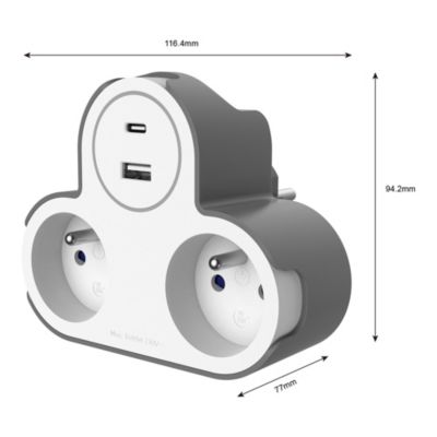 Adaptateur triplite + 2 USB Jacobsen blanche 16A