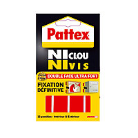 Adhésif de fixation Pattex Ni clou ni vis, 12 pastilles - 5 x 1.9 cm
