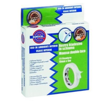 Adhésif double-face miroir - 19 mm x 5 ml - mousse blanche - fixation objets légers - résistant humidité