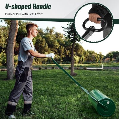 Aerateurs de Gazon Manuels 63L, Rouleau a Gazon de Jardin avec Poignee Reglable et Pare-salete, Remplissable avec Eau et Sable