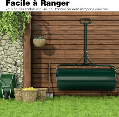 Aerateurs de Gazon Manuels 63L, Rouleau a Gazon de Jardin avec Poignee Reglable et Pare-salete, Remplissable avec Eau et Sable