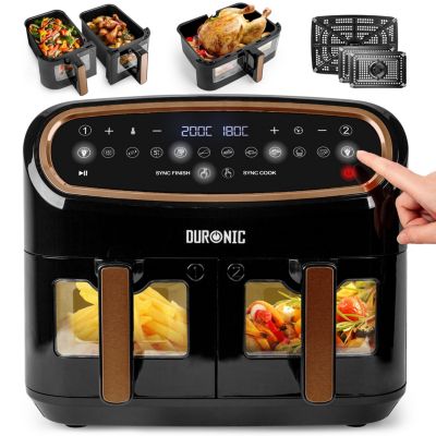 AF34 BG Friteuse à air 2400W Airfryer 3 tiroirs de 5 et 10 litres Sync Cook Sync Finish 10 modes de cuisson Sans huile Duronic