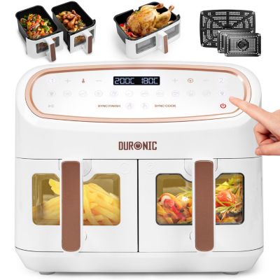AF34 WE Friteuse à air 2400W Airfryer 3 tiroirs de 5 et 10 litres Sync Cook Sync Finish 10 modes de cuisson Sans huile Duronic