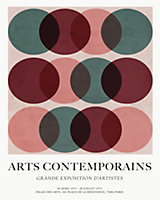 Affiche Art contemporain cercle vert rose et rouge Dada Art l.40 x H.50 cm