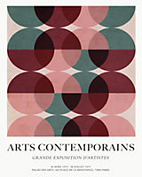 Affiche Art contemporain demi-cercle vert rose et rouge Dada Art l.40 x H.50 cm