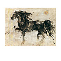 Affiche Cheval 60 x 80 cm coloris noir/fond écru