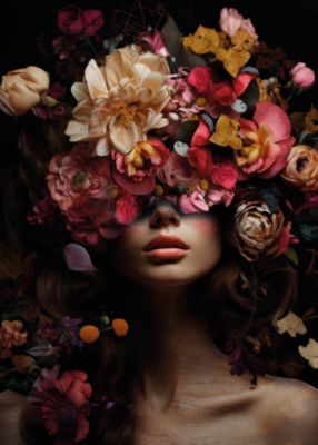 Poster Déco 61x91.5 Cm - Nu Féminin Artistique Avec Fleurs - Noir Et Blanc - ARTTOR Neuf