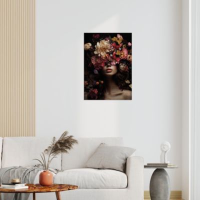 Affiche déco Dame du Printemps - femme avec fleurs roses en motif abstrait