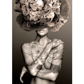 Affiche portrait femme chapeau de fleurs effet sépia L.40 x H.50cm Dada Art