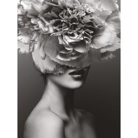 Affiche portrait femme chapeau de fleurs noir et blanc L.40 x H.50cm Dada Art