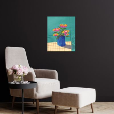 Affiche vase bleu et fleurs roses l.40 x H.50 cm Dada Art