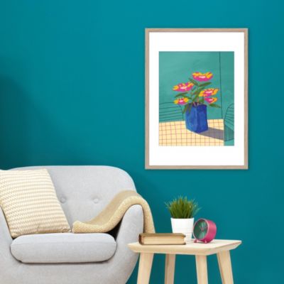 Affiche vase bleu et fleurs roses l.40 x H.50 cm Dada Art