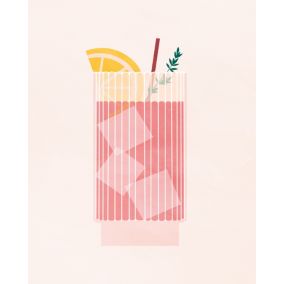 Affiche verre cocktail rose pâle l.24 x l.30 cm Dada Art