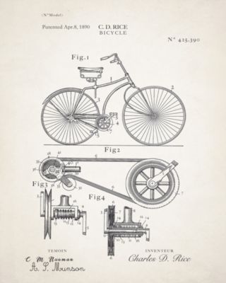 Affiche vintage de brevet de vélo l.24 x H.30 cm Dada Art