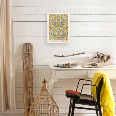 Affiche William Morris motifs, exposition, fleurs, feuilles l.30 x H.40 cm orange, bleu, beige