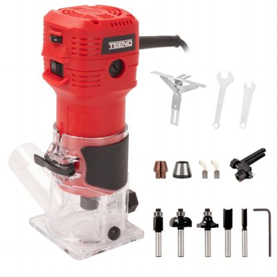 Affleureuse Électrique 650W 15000-32000 RPM Avec Housse Anti Poussière, Affleureuse à Bois Avec 5 Fraises Queue de 1/4", 6