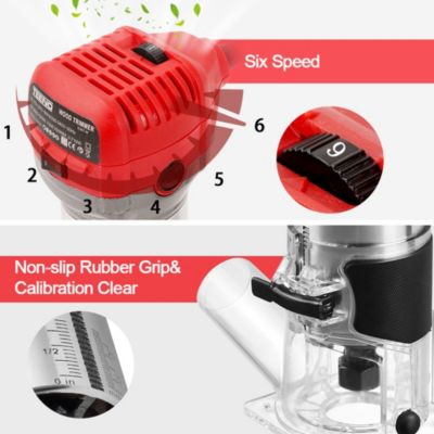 Affleureuse Électrique 710W 13000-33000 RPM Avec Housse anti Poussière, Affleureuse à Bois Avec 15 Fraises Queue de 1/4", 6
