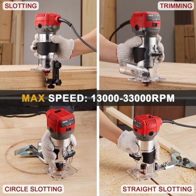 Affleureuse Électrique 710W 13000-33000 RPM Avec Housse anti Poussière, Affleureuse à Bois Avec 15 Fraises Queue de 1/4", 6