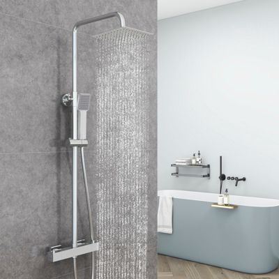 AICA Colonne de douche thermostatique, Acier inoxydable Pomme 200mm+Douchette 3 jets, Chromé