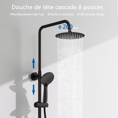 AICA Colonne de douche thermostatique noire mate, avec douche de tête ronde et douchette à main réglable en plusieurs modes