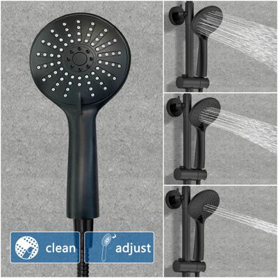 AICA Colonne de douche thermostatique noire mate, avec douche de tête ronde et douchette à main réglable en plusieurs modes