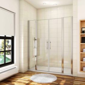 Aica Porte De Douche Battante 155x197cm Porte Battante Avec 2 éléments Fixes En 6mm Verre Anticalcaire