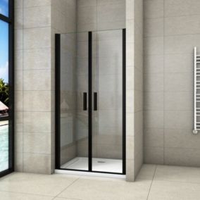 Aica Porte De Douche Battante Noir Mat 100x200cm En 8mm Verre Anticalcaire