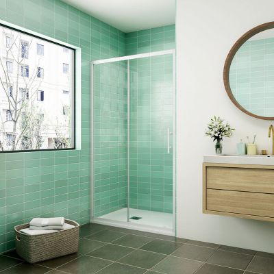 Aica Porte De Douche Coulissante 100x190cm Profilé Blanc Installation En Niche