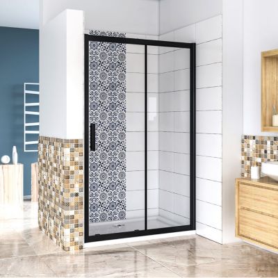 Aica Porte De Douche Noir Mat 120x195cm Porte De Douche Avec L'amortisseur Porte Coulissante En 8mm Verre Anticalcaire