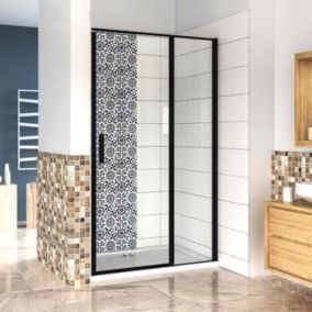 Aica porte de douche pivotante 100x185cm noir mat en 6mm verre anticalcaire installation en niche