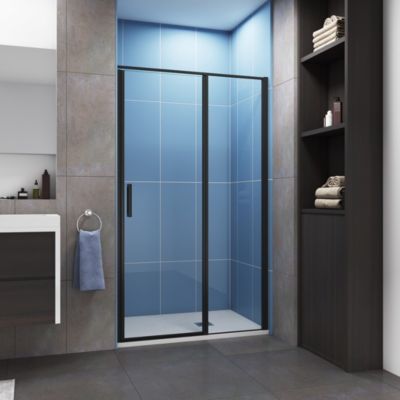 Aica porte de douche pivotante 90cm en 6mm verre anticalcaire Installation en niche porte de douche noire Hauteur 185cm